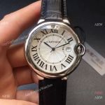 42MM Ballon Bleu Cartier Swiss Quartz TWF Replica Watch Ss Black Leather Strap